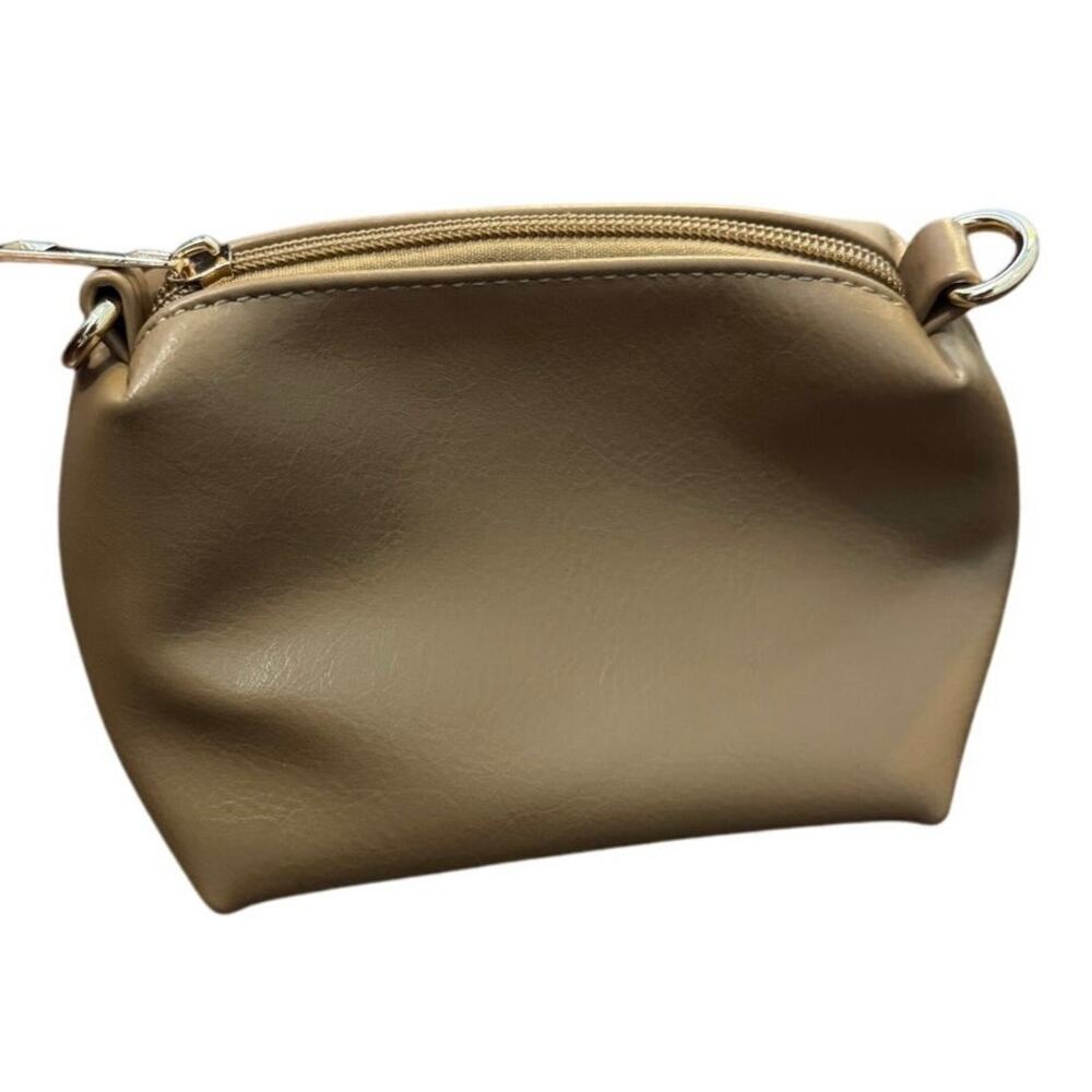 Anthropologie Women's Brown Solid Leather Classic Zip Cosmetic Pouch Bag
